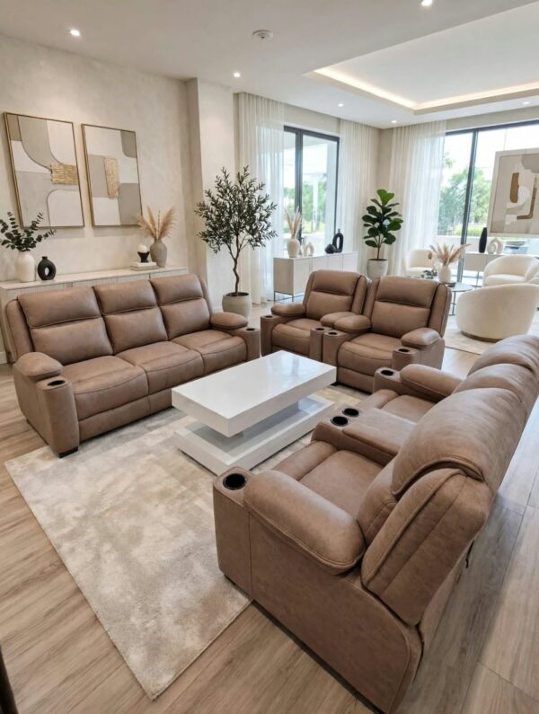Brown Semi Recliner 7 Seater Sofa